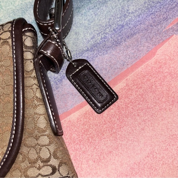 Coach Purse Crossbody Bag Brown Leather Light Fabric Canvas K3M-6376 Authentic - Picture 6 of 15